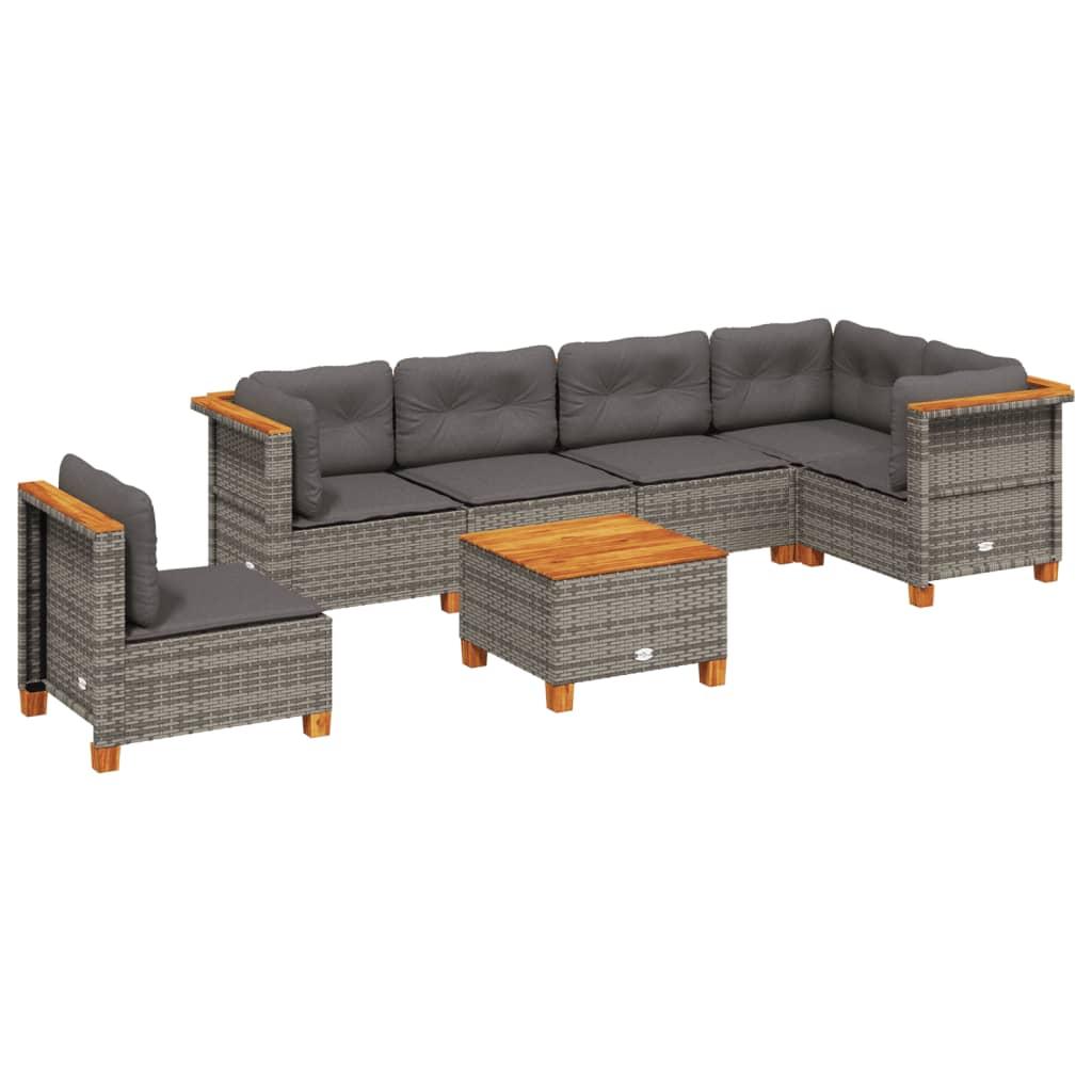 7 Piece Garden Sofa Set with Cushions Grey Poly Rattan