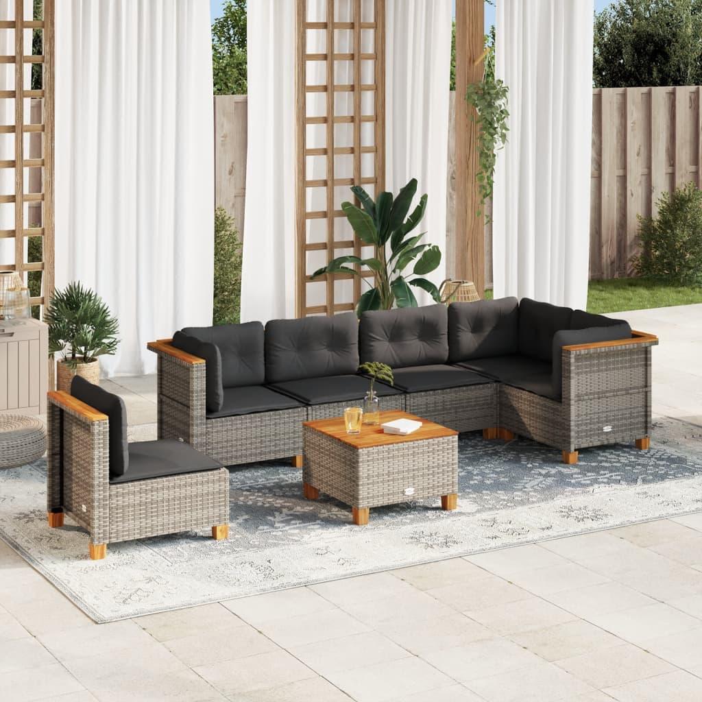 7 Piece Garden Sofa Set with Cushions Grey Poly Rattan