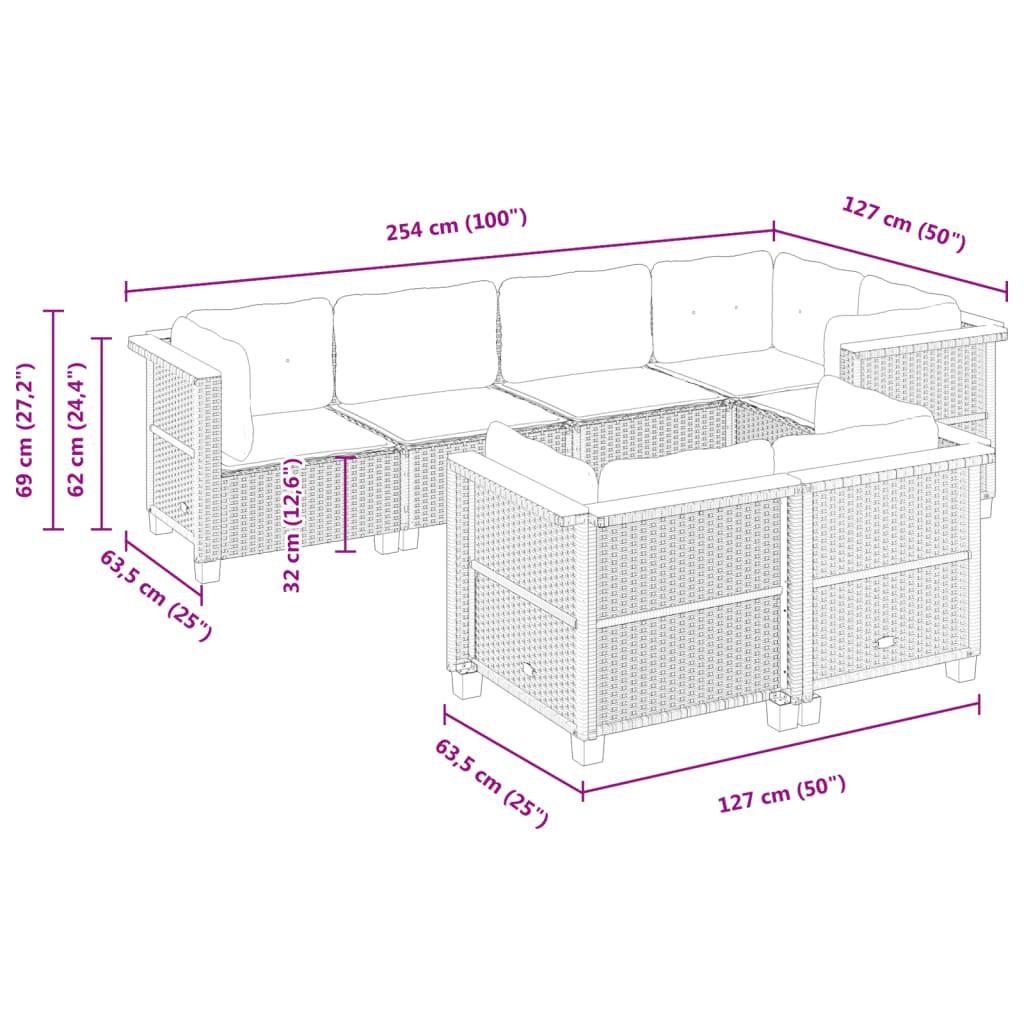 7 Piece Garden Sofa Set with Cushions Grey Poly Rattan