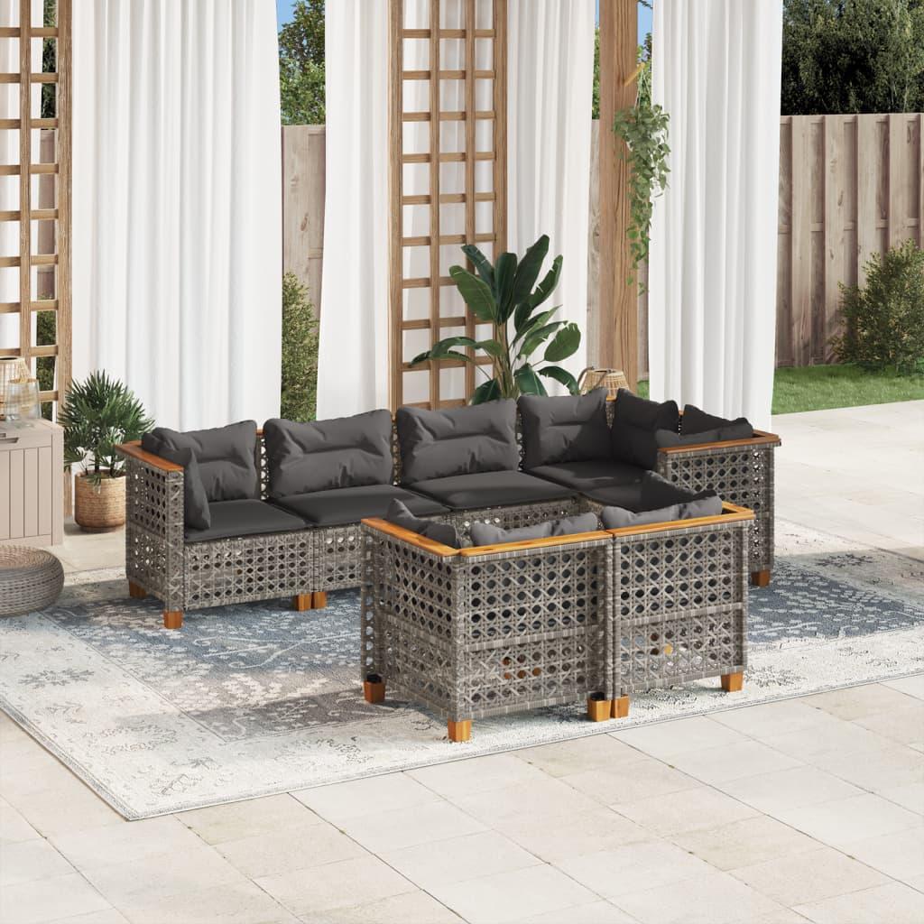 7 Piece Garden Sofa Set with Cushions Grey Poly Rattan
