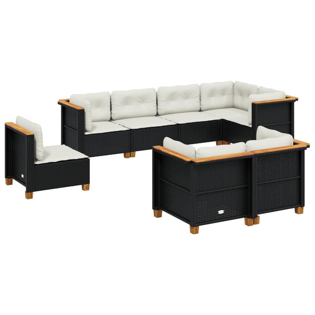 8 Piece Garden Sofa Set with Cushions Black Poly Rattan