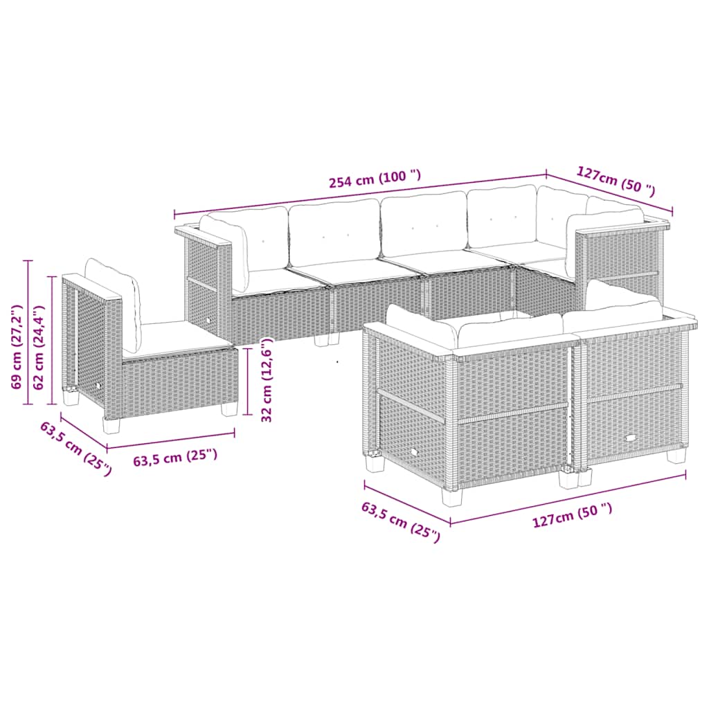 8 Piece Garden Sofa Set with Cushions Black Poly Rattan