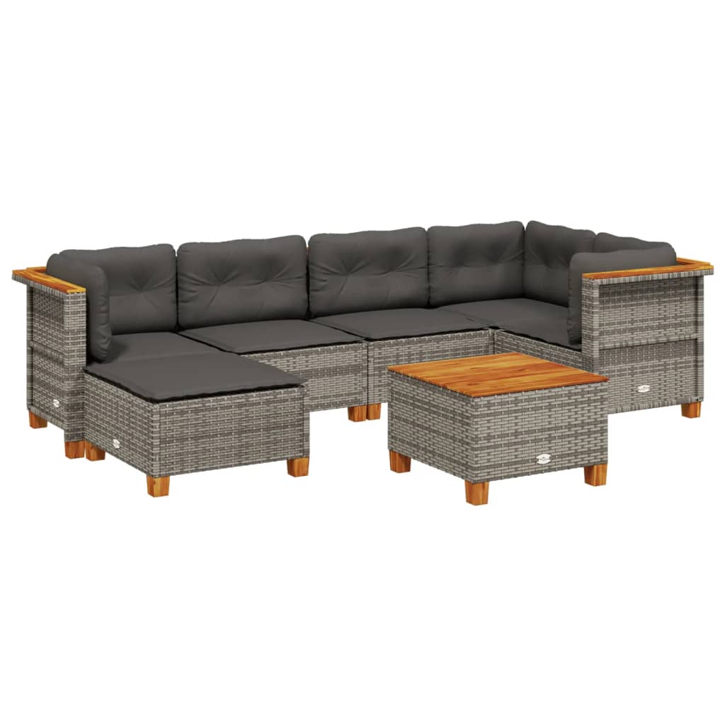 7 Piece Garden Sofa Set with Cushions Grey Poly Rattan