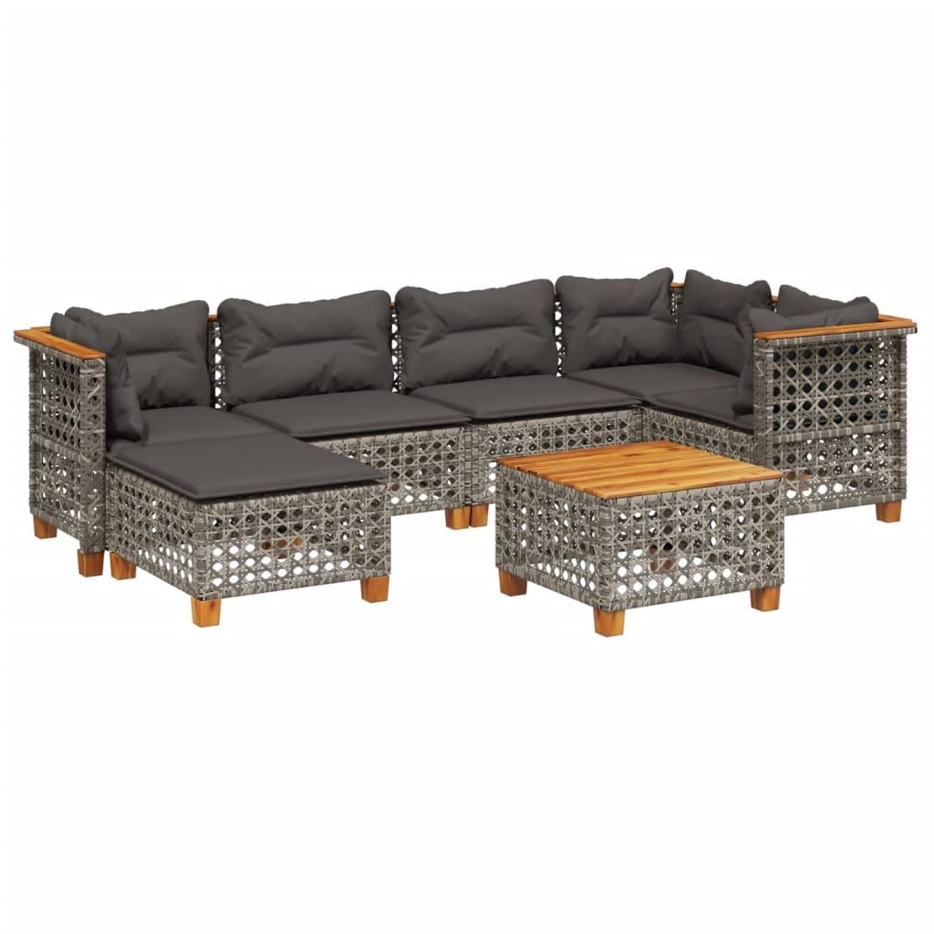 7 Piece Garden Sofa Set with Cushions Grey Poly Rattan