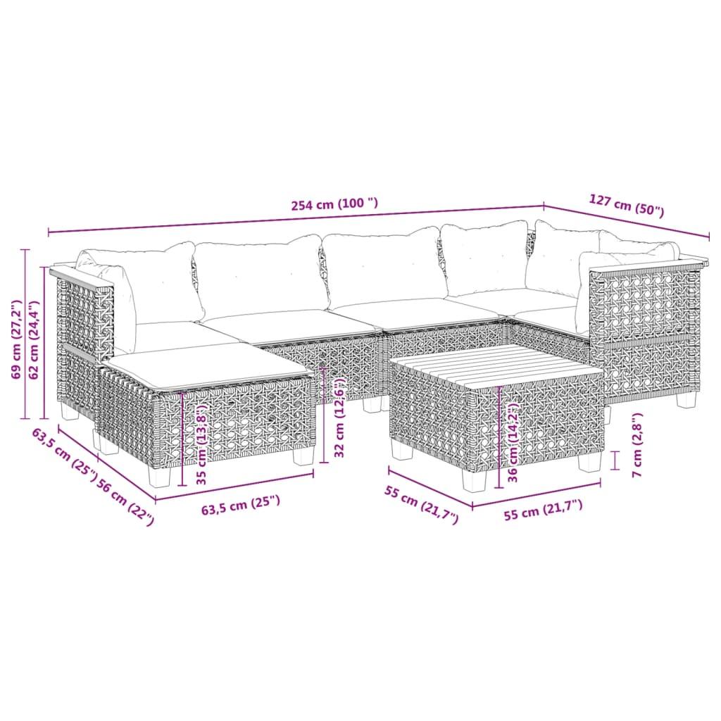 7 Piece Garden Sofa Set with Cushions Grey Poly Rattan