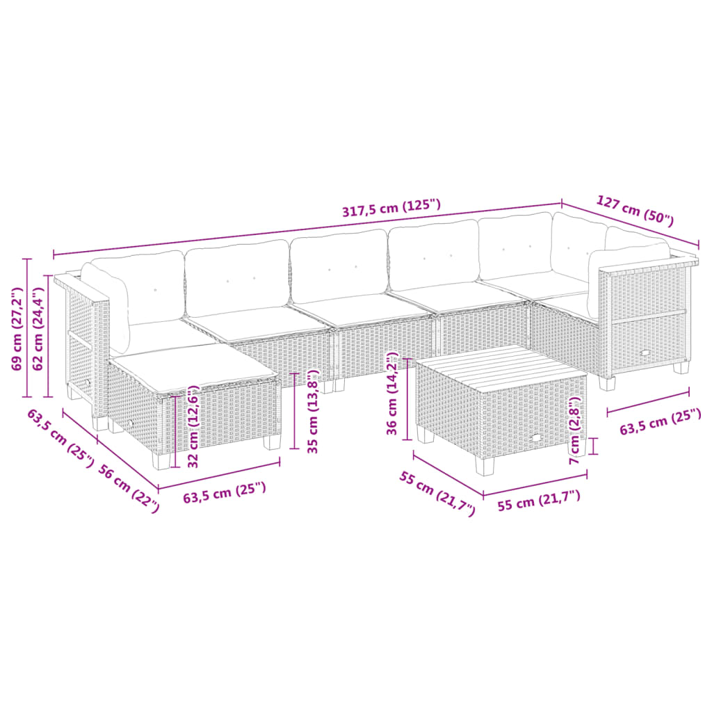 8 Piece Garden Sofa Set with Cushions Grey Poly Rattan