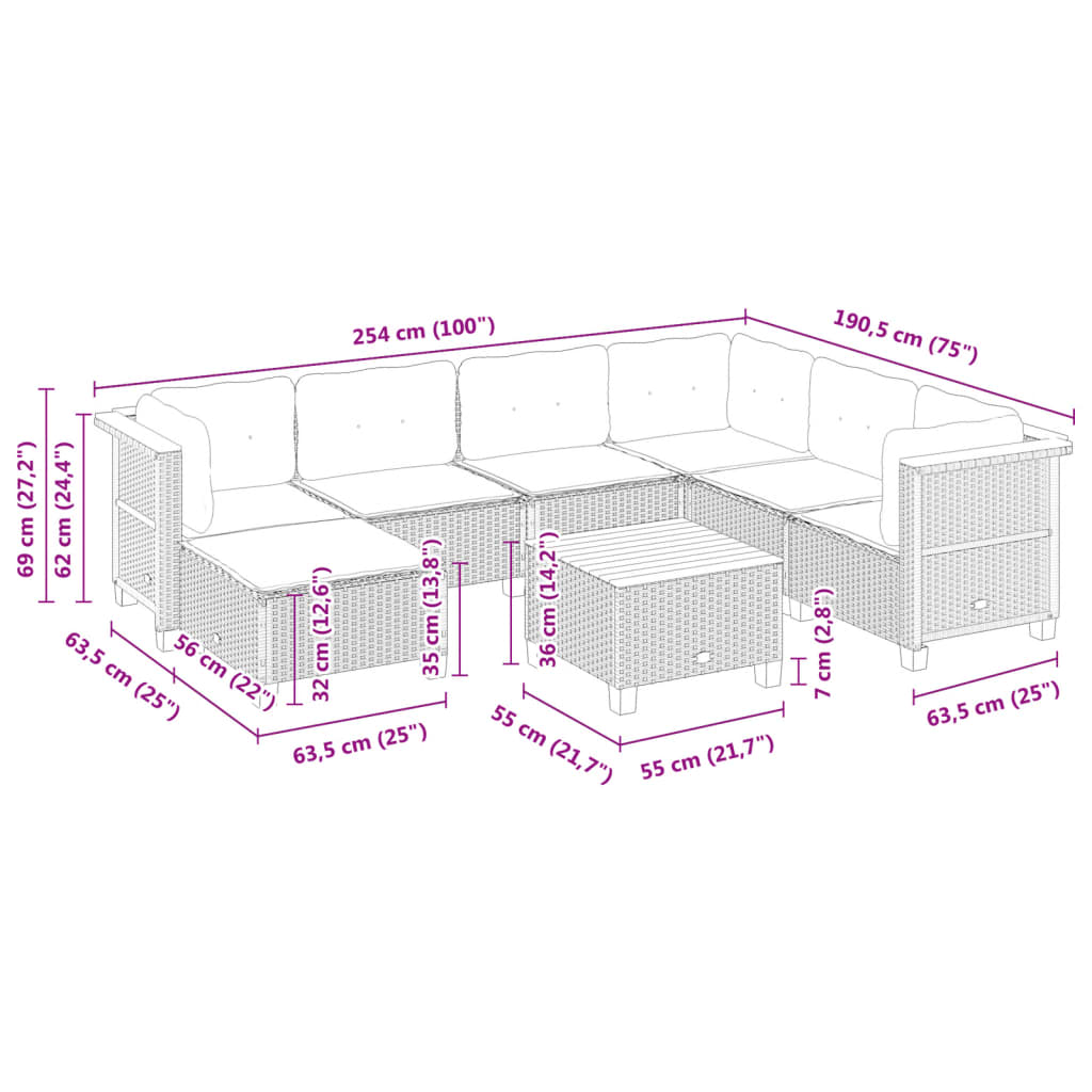 8 Piece Garden Sofa Set with Cushions Grey Poly Rattan