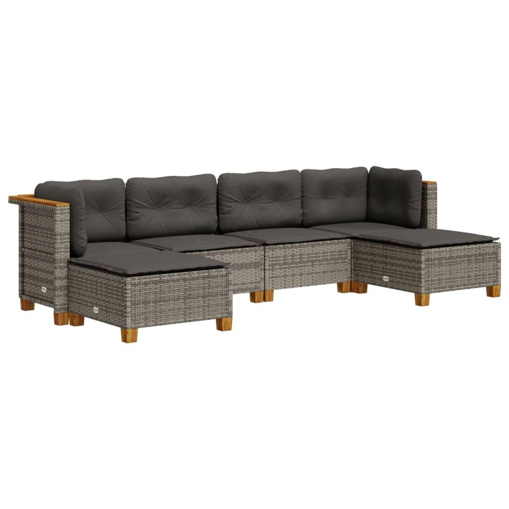 6 Piece Garden Sofa Set with Cushions Grey Poly Rattan