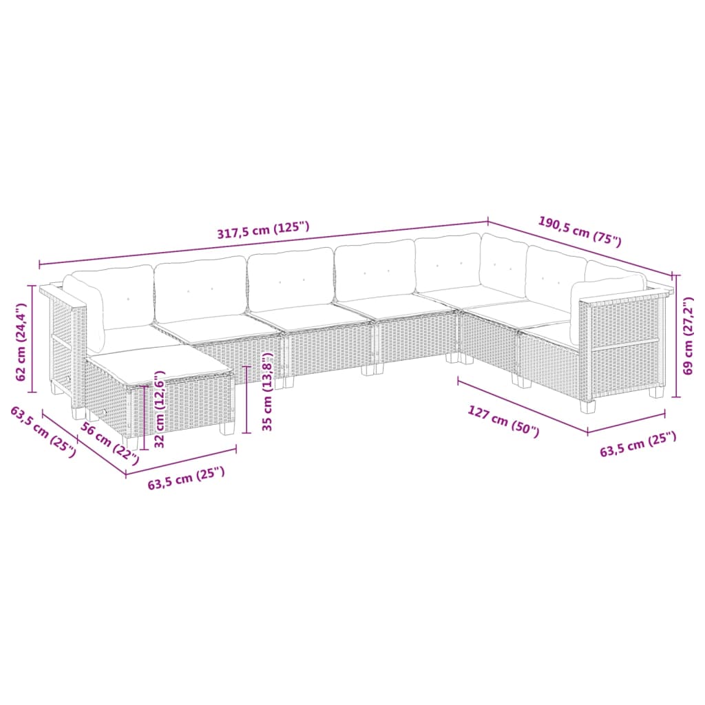 8 Piece Garden Sofa Set with Cushions Grey Poly Rattan