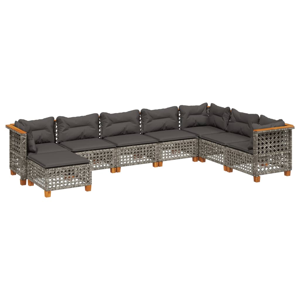 8 Piece Garden Sofa Set with Cushions Grey Poly Rattan