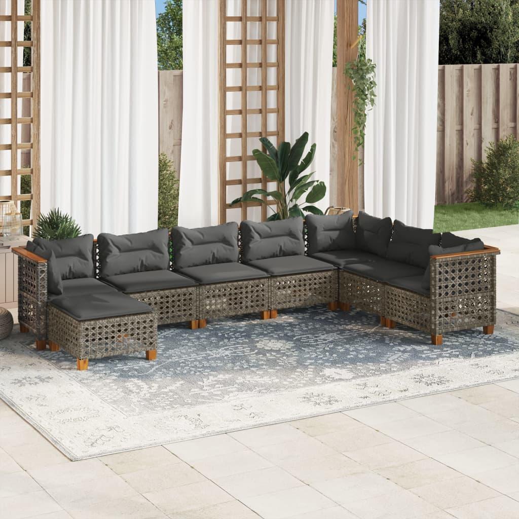 8 Piece Garden Sofa Set with Cushions Grey Poly Rattan