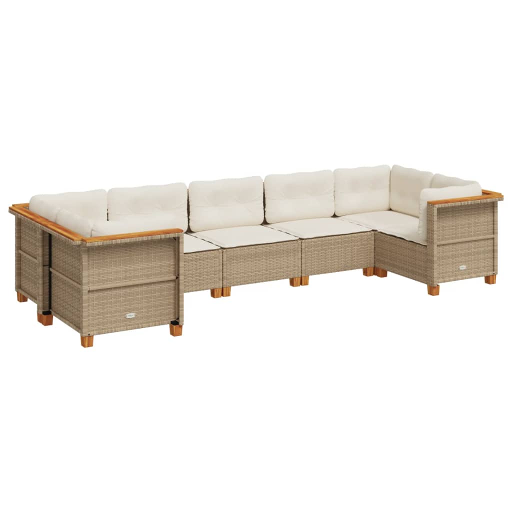7 Piece Garden Sofa Set with Cushions Beige Poly Rattan