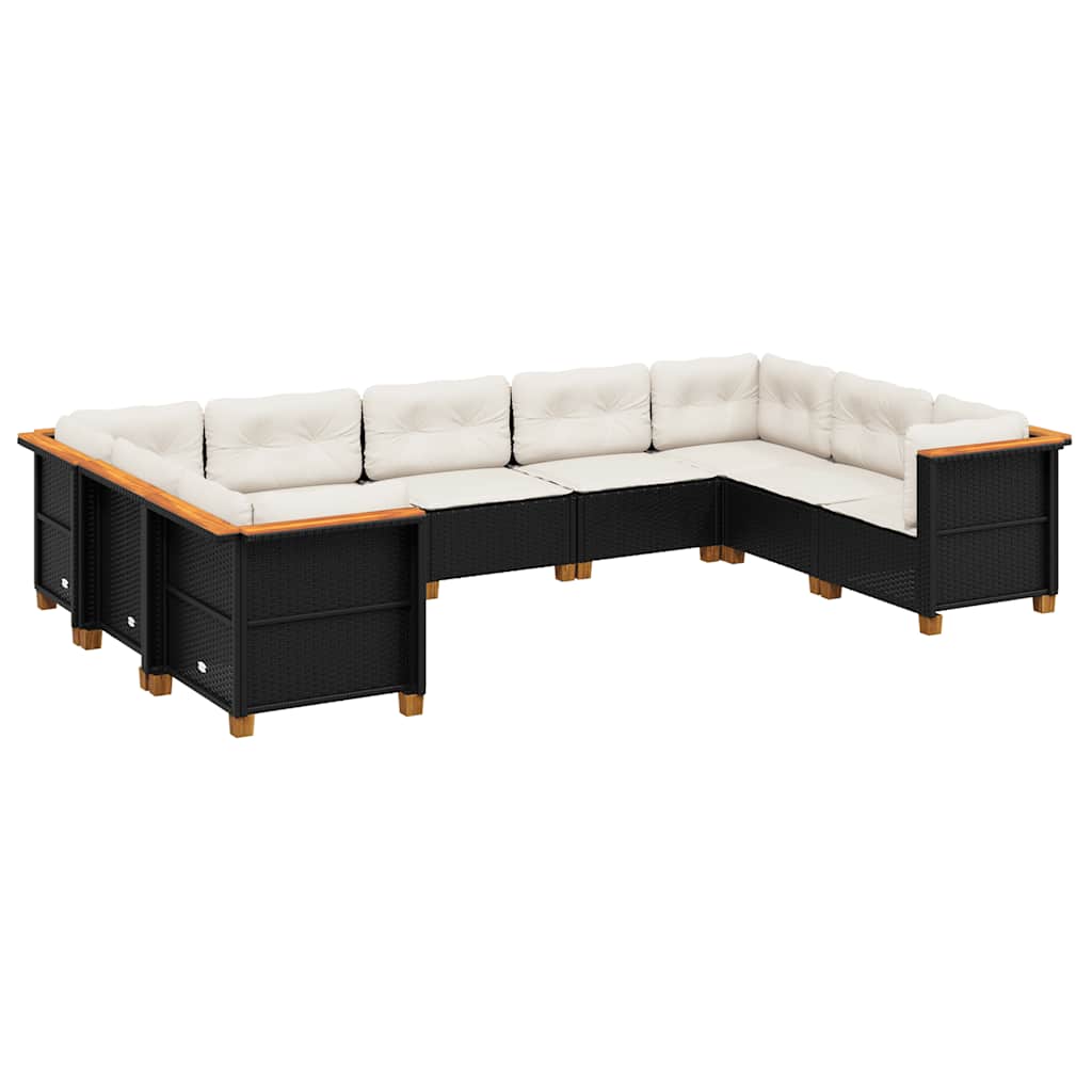 9 Piece Garden Sofa Set with Cushions Black Poly Rattan