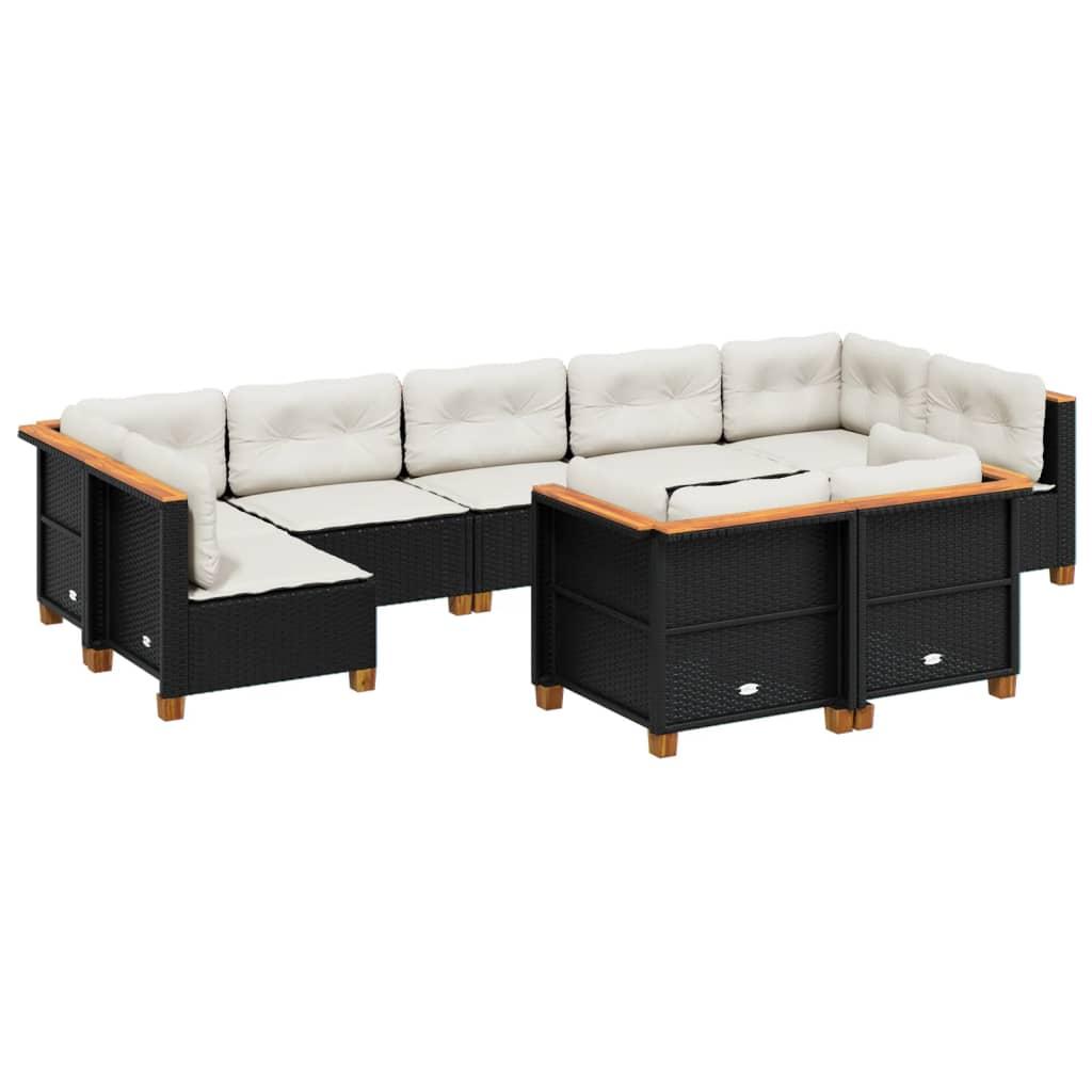 9 Piece Garden Sofa Set with Cushions Black Poly Rattan
