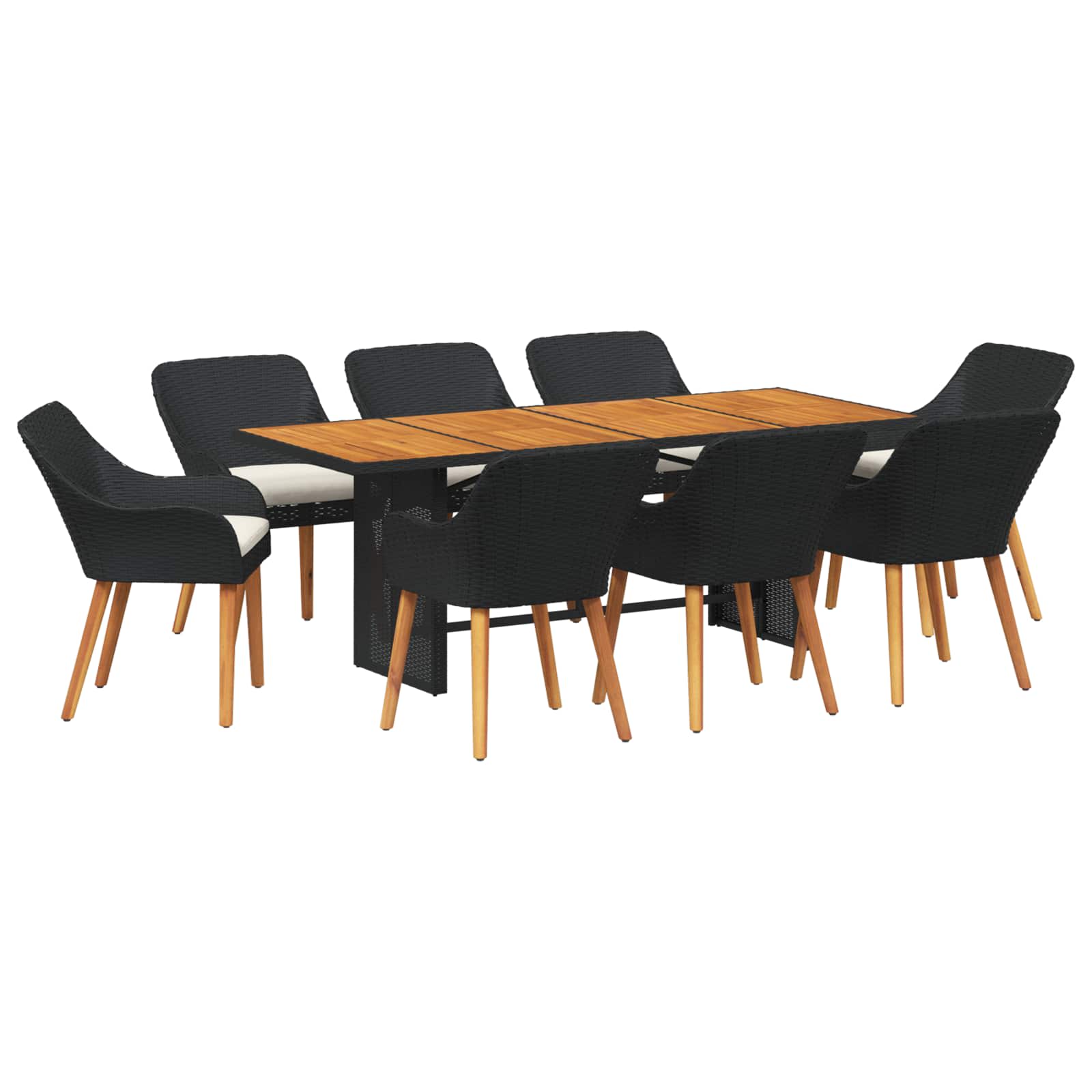Garden Dining Set with Cushion 9 pcs Black Poly Rattan