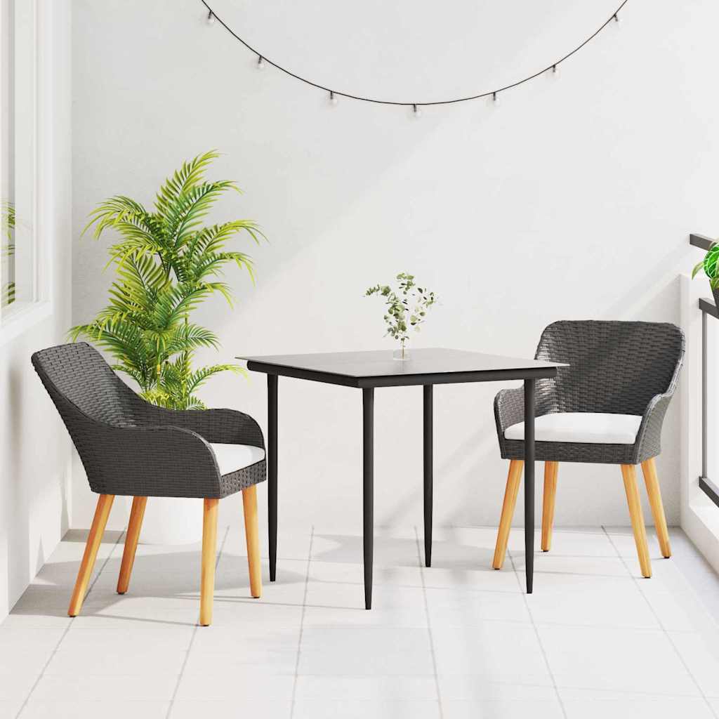 Garden Dining Set with Cushion 3 pcs Black Poly Rattan