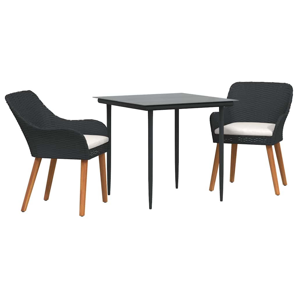 Garden Dining Set with Cushion 3 pcs Black Poly Rattan