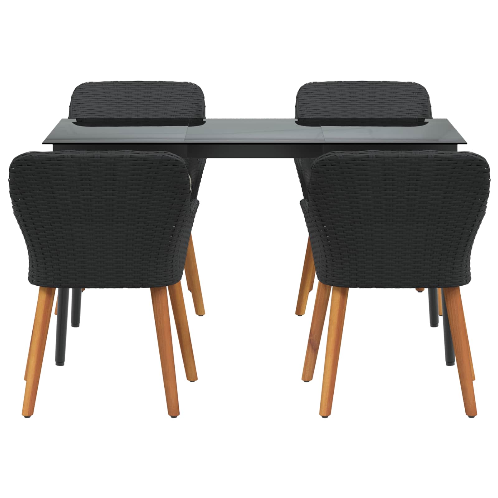 Garden Dining Set with Cushion 5 pcs Black Poly Rattan