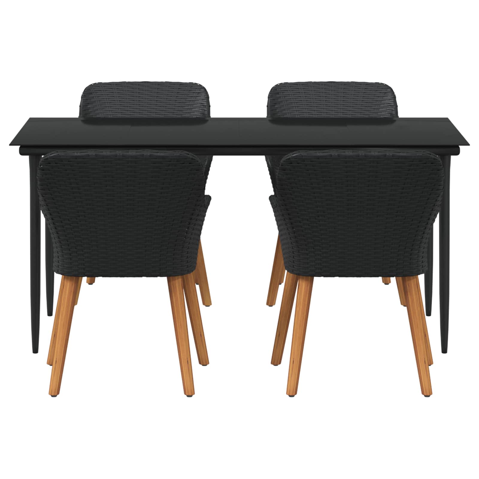 Garden Dining Set with Cushion 5 pcs Black Poly Rattan