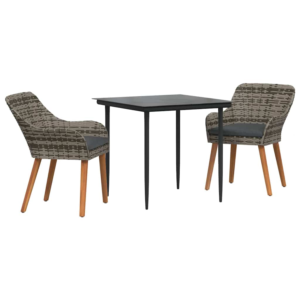 Garden Dining Set with Cushion 3 pcs Grey Poly Rattan