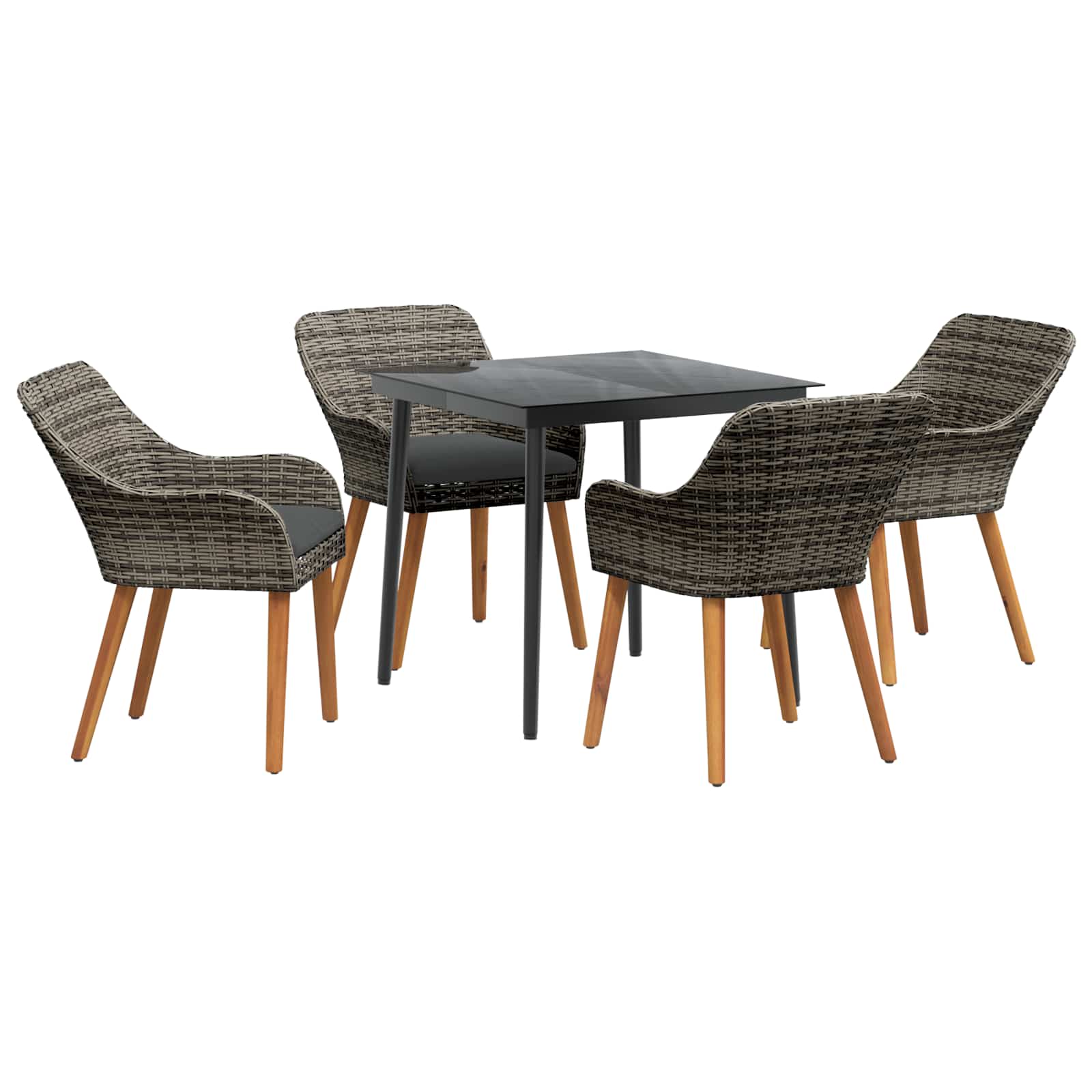 Garden Dining Set with Cushion 5 pcs Grey Poly Rattan