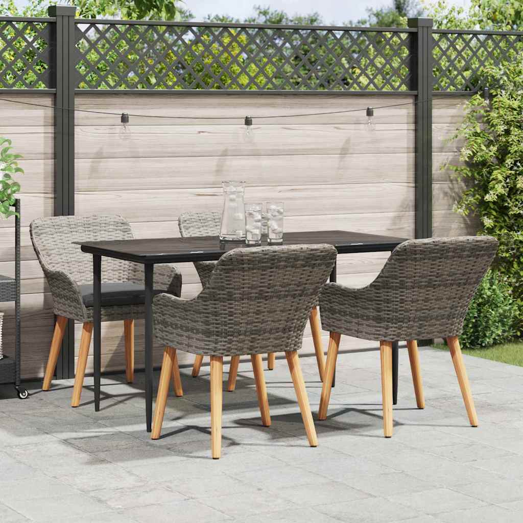 Garden Dining Set with Cushion 5 pcs Grey Poly Rattan