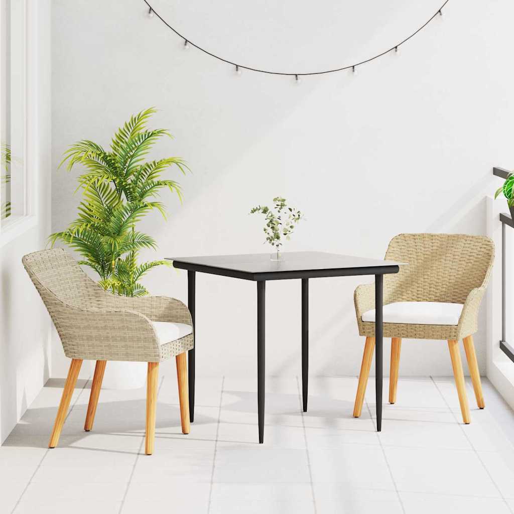 Garden Dining Set with Cushion 3 pcs Beige Poly Rattan