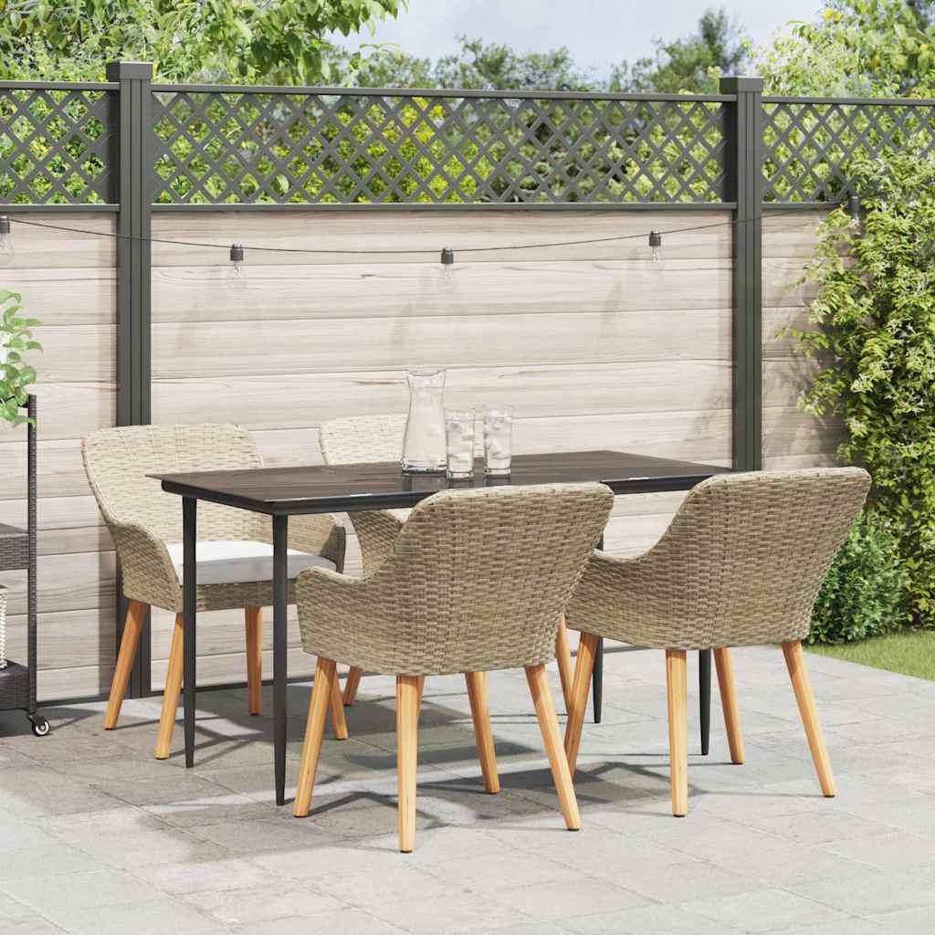 Garden Dining Set with Cushion 5 pcs Beige Poly Rattan