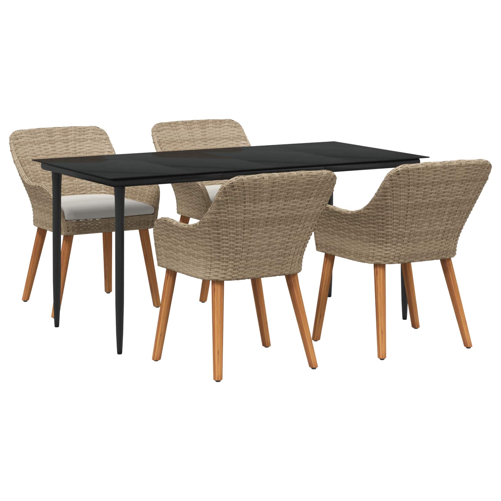 Garden Dining Set with Cushion 5 pcs Beige Poly Rattan