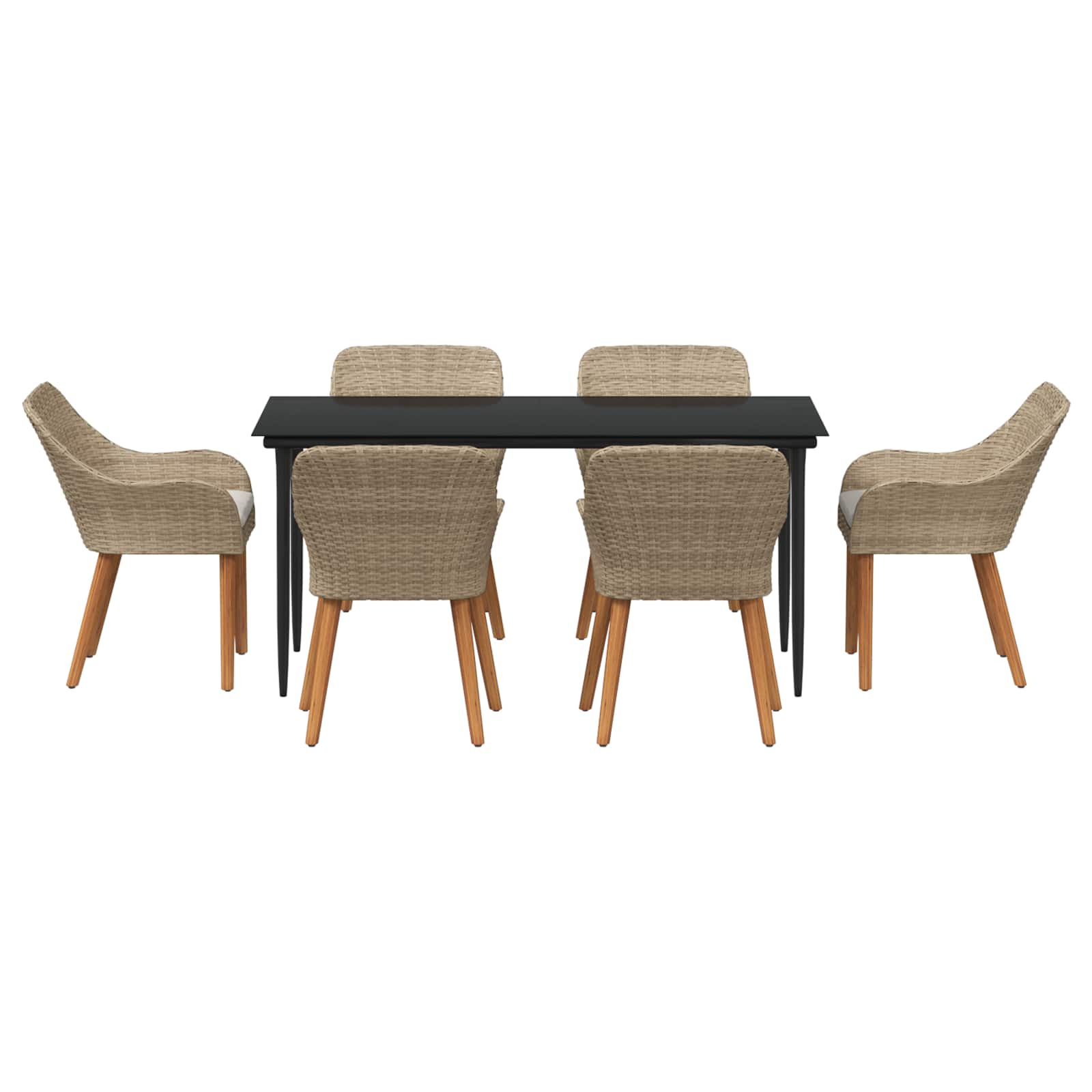 Garden Dining Set with Cushion 7 pcs Beige Poly Rattan