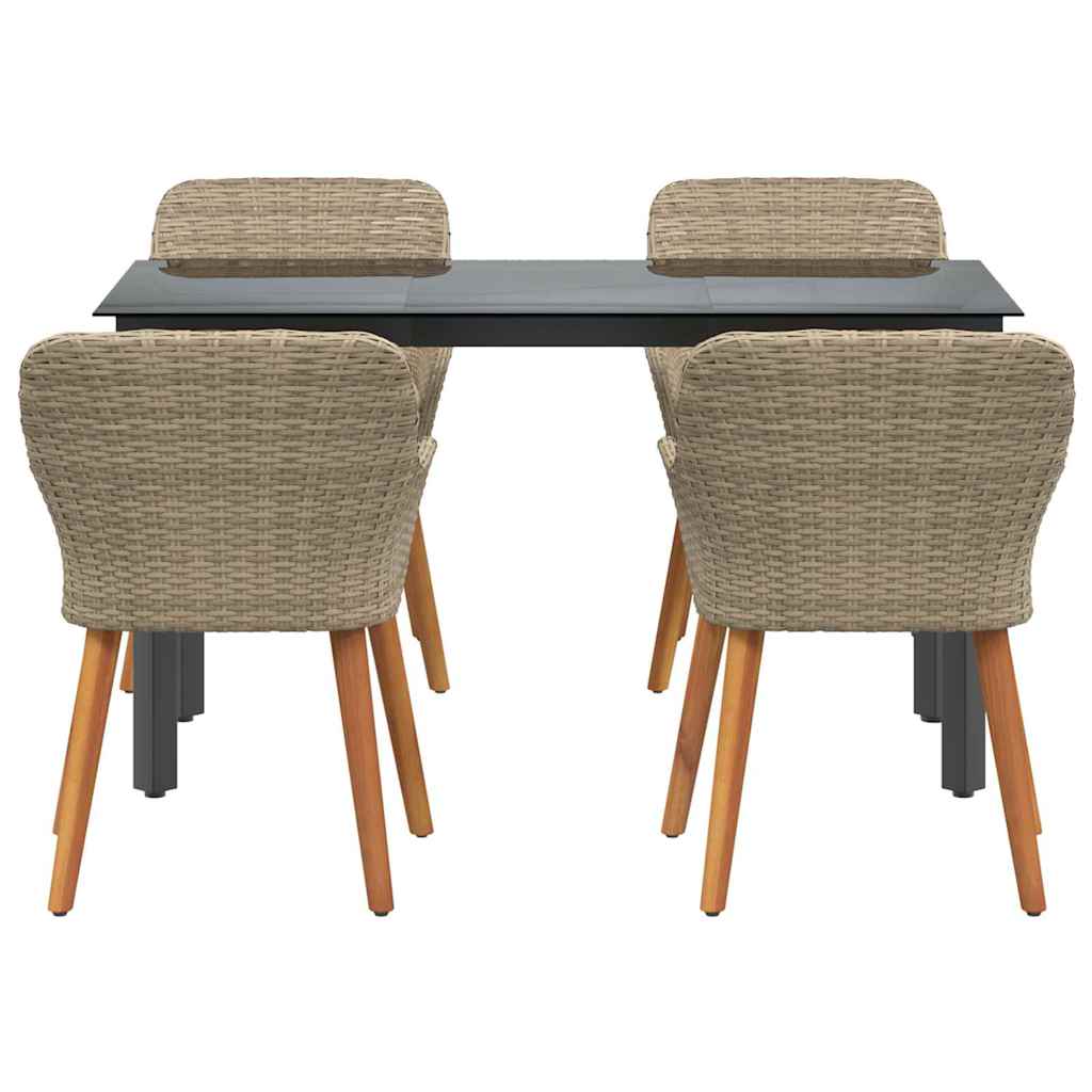 Garden Dining Set with Cushion 5 pcs Beige Poly Rattan