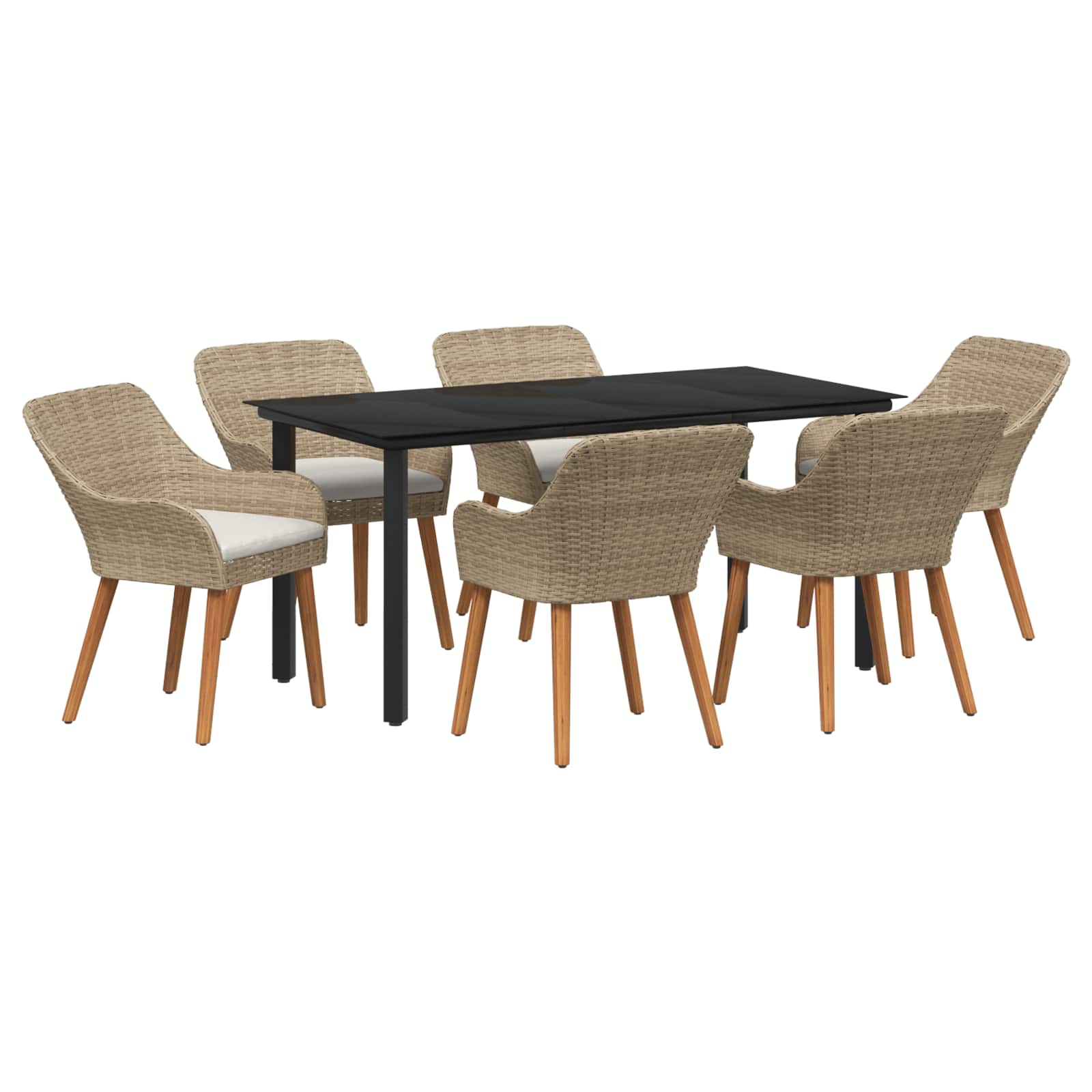 Garden Dining Set with Cushion 7 pcs Beige Poly Rattan