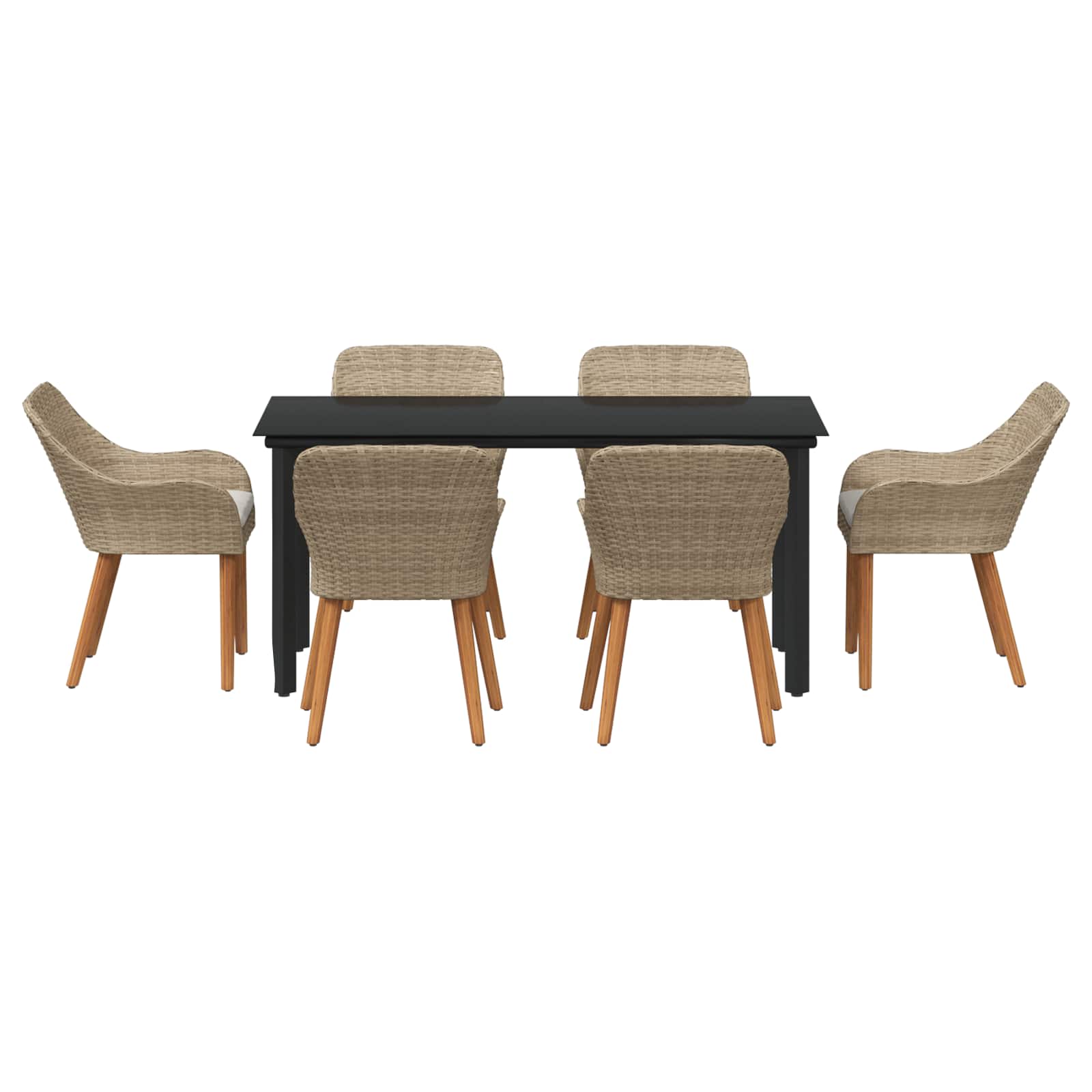 Garden Dining Set with Cushion 7 pcs Beige Poly Rattan