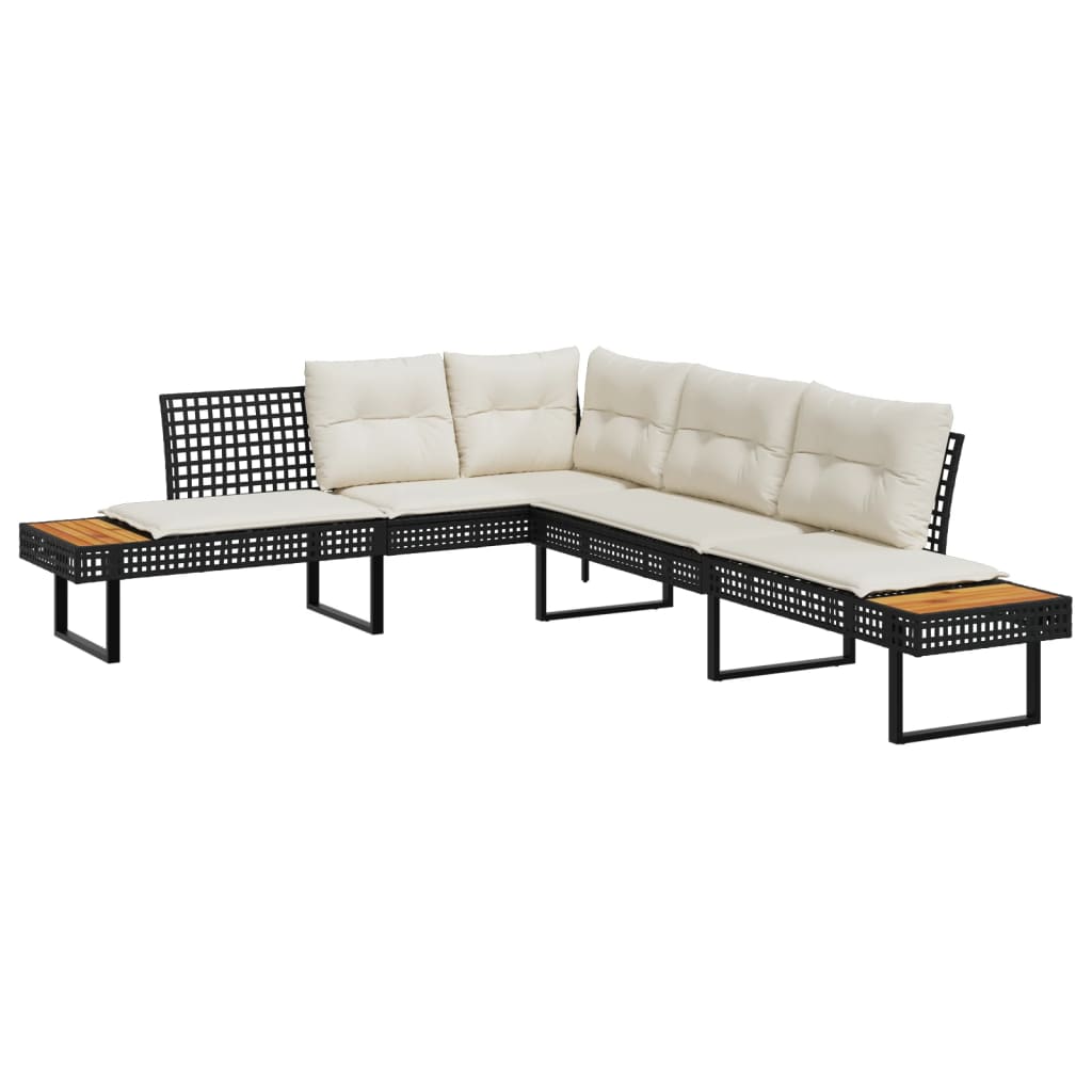2 Piece Garden Sofa Set with Cushions Black Poly Rattan&Glass