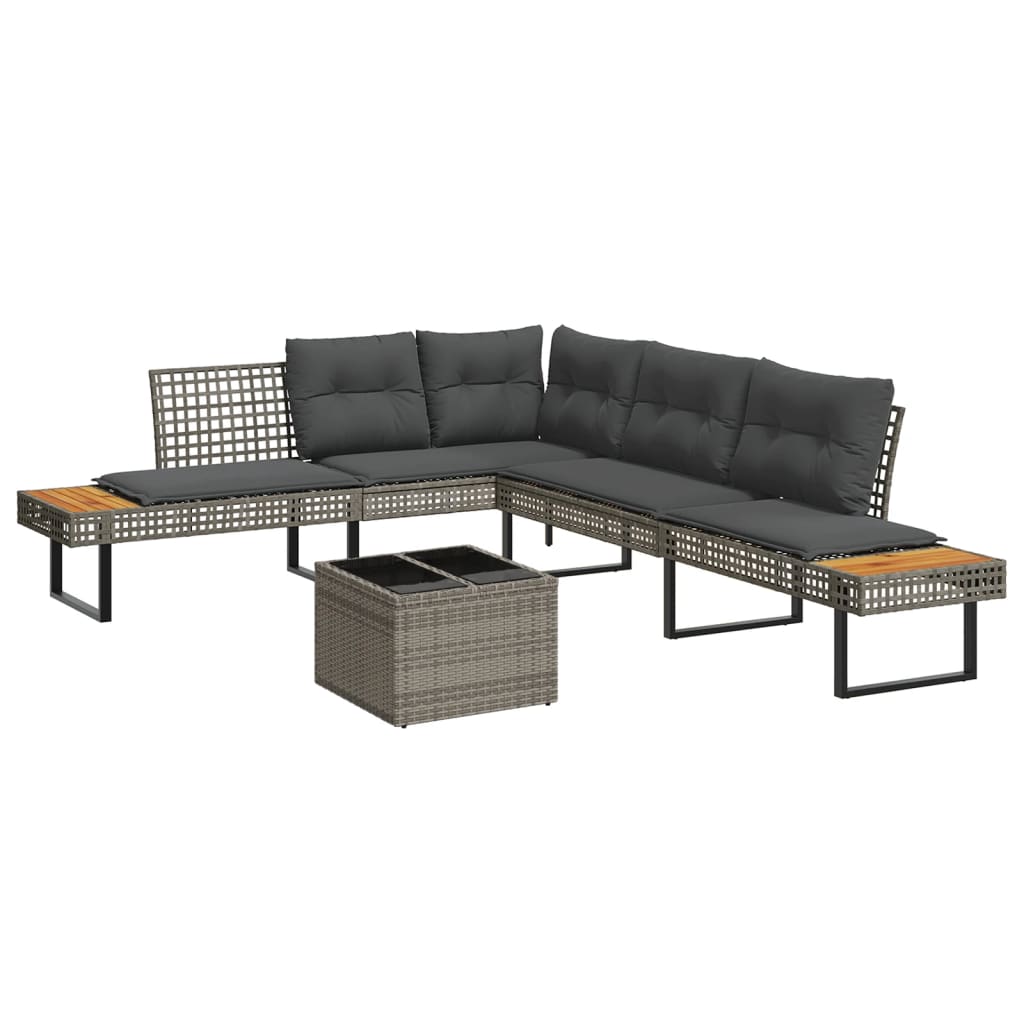 2 Piece Garden Sofa Set with Cushions Grey Poly Rattan&Glass