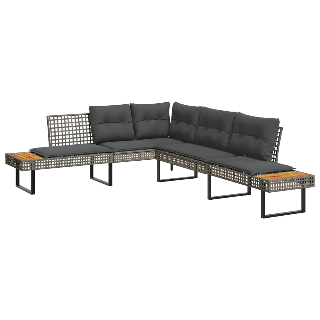 2 Piece Garden Sofa Set with Cushions Grey Poly Rattan&Glass