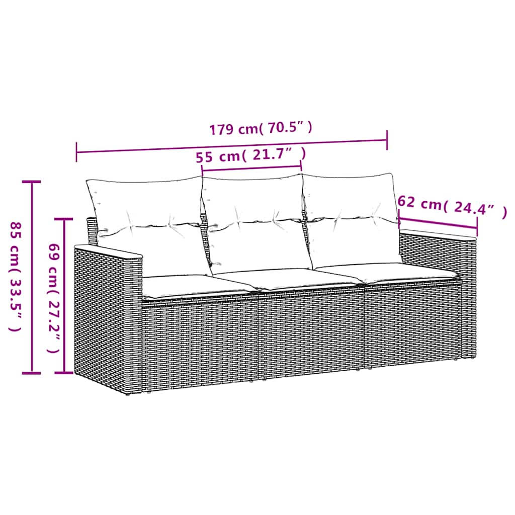 3 Piece Garden Sofa Set with Cushions Black Poly Rattan