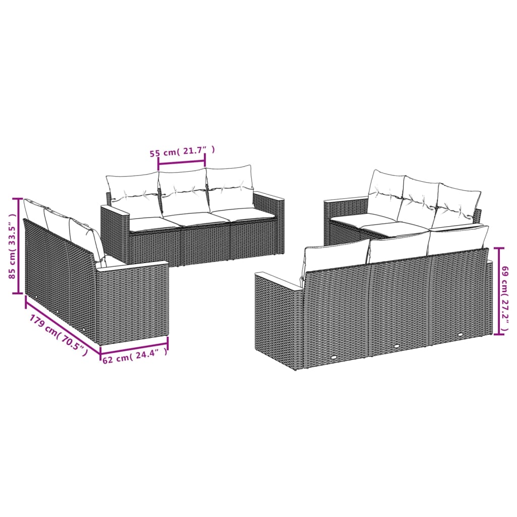 12 Piece Garden Sofa Set with Cushions Beige Poly Rattan