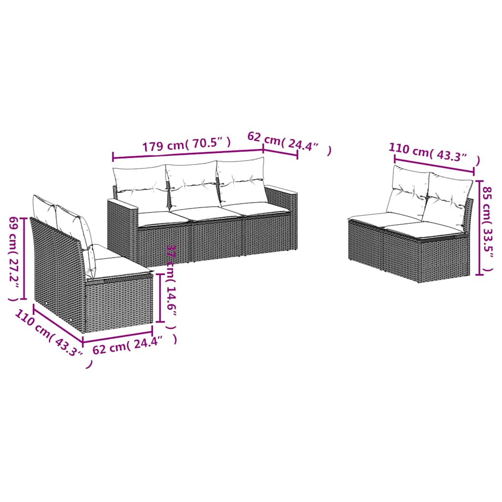 7 Piece Garden Sofa Set with Cushions Black Poly Rattan