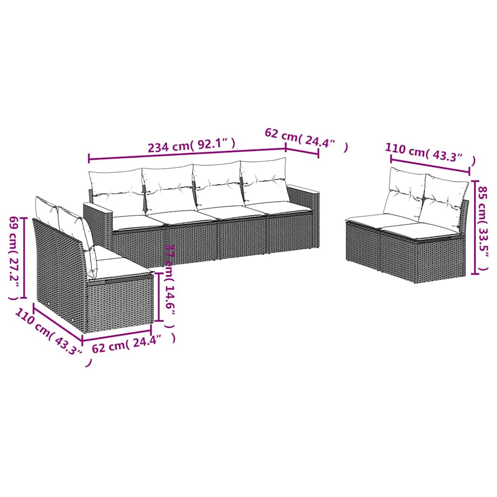 8 Piece Garden Sofa Set with Cushions Black Poly Rattan