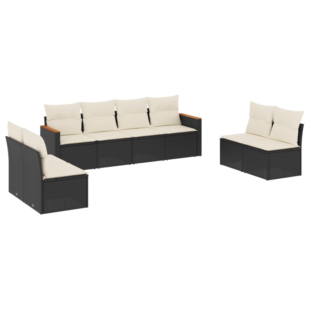 8 Piece Garden Sofa Set with Cushions Black Poly Rattan