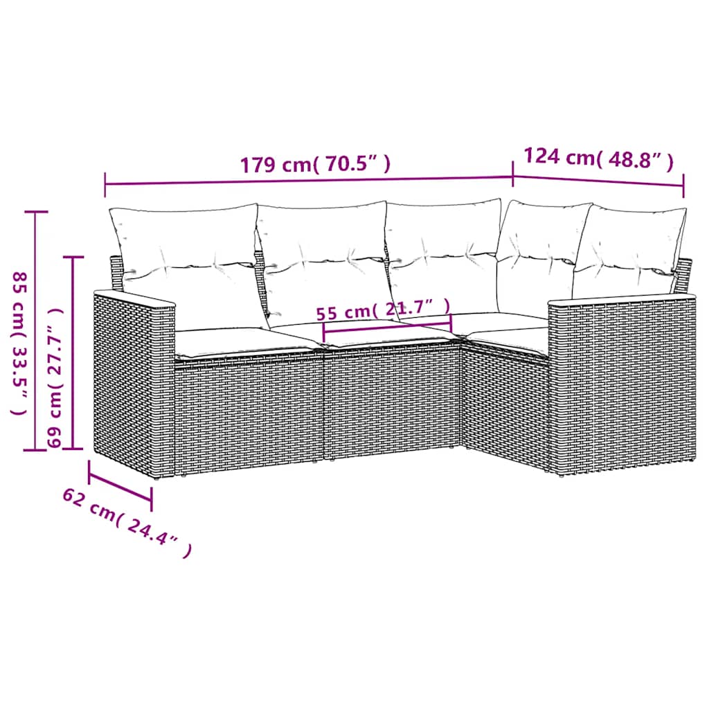 4 Piece Garden Sofa Set with Cushions Black Poly Rattan