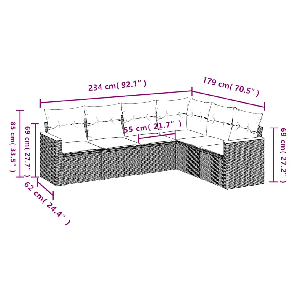 6 Piece Garden Sofa Set with Cushions Black Poly Rattan