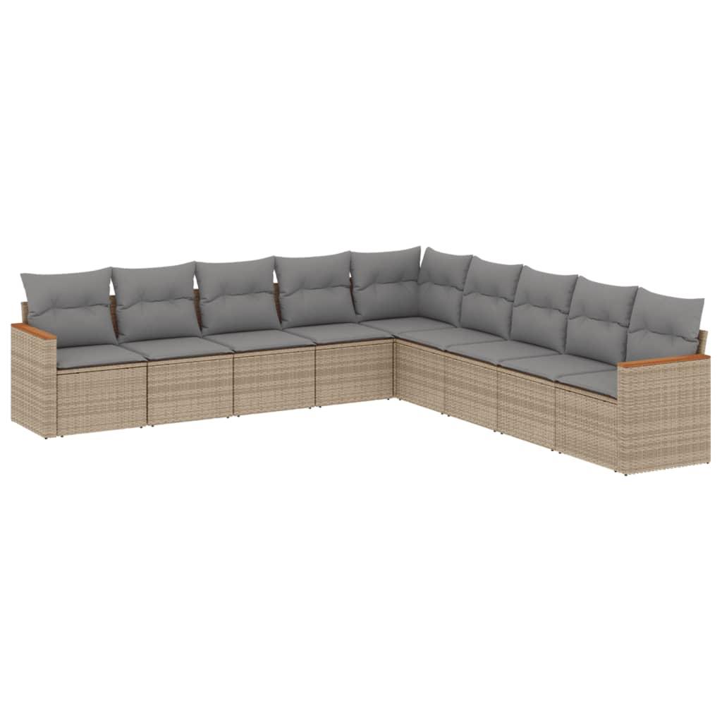 9 Piece Garden Sofa Set with Cushions Beige Poly Rattan