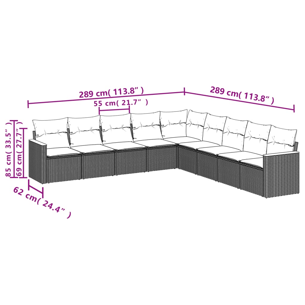9 Piece Garden Sofa Set with Cushions Beige Poly Rattan