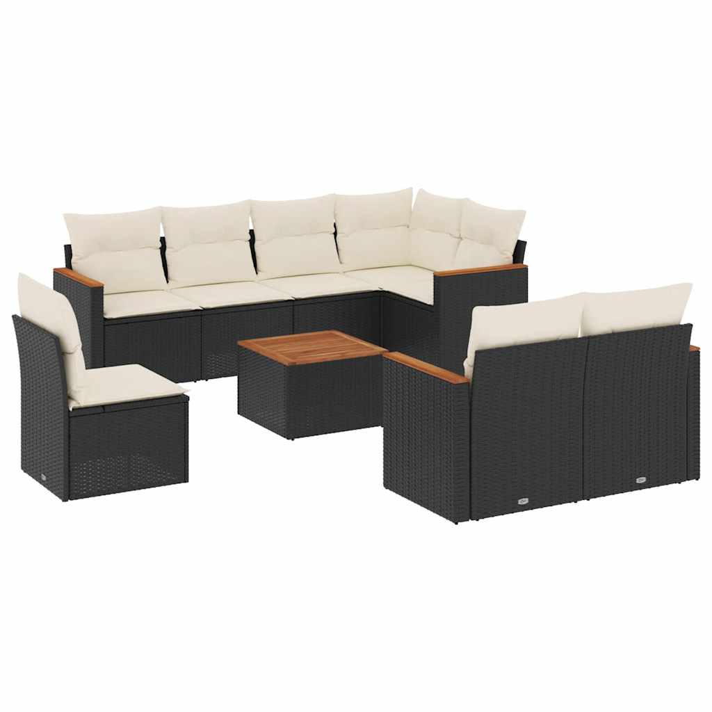 9 Piece Garden Sofa Set with Cushions Black Poly Rattan