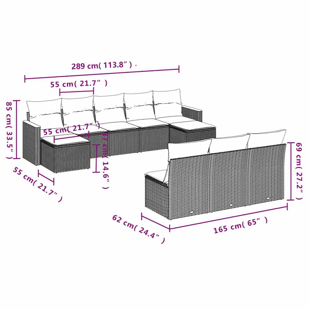 10 Piece Garden Sofa Set with Cushions Black Poly Rattan