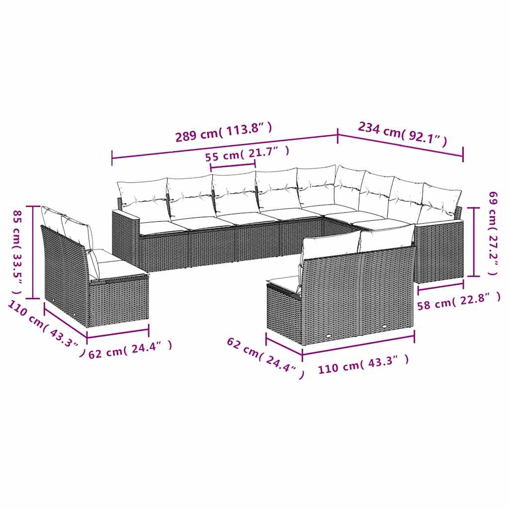 12 Piece Garden Sofa Set with Cushions Black Poly Rattan