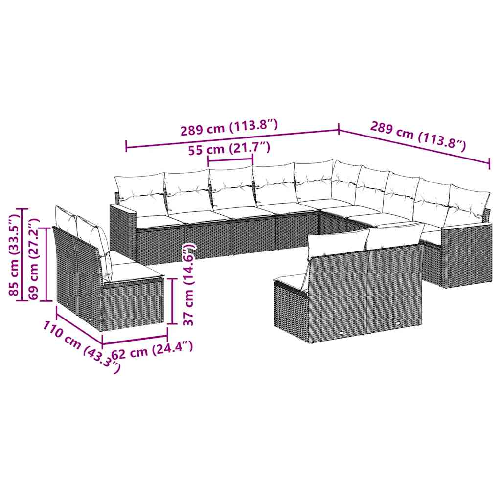 13 Piece Garden Sofa Set with Cushions Black Poly Rattan