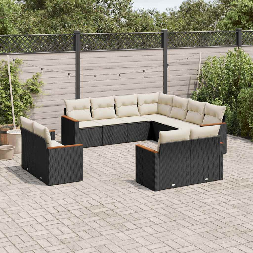11 Piece Garden Sofa Set with Cushions Black Poly Rattan